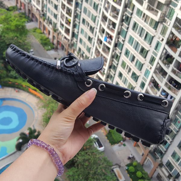 

real leather men's loafers designer flat soft leather shoe men casual shoes breatha boat shoes big size us 11 box, Black