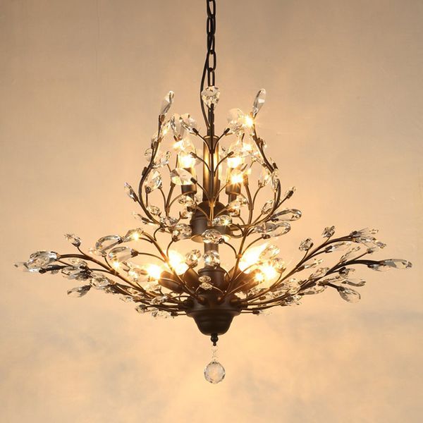 

american country restaurant crystal chandelier european style led bedroom entrance lamps iron living room stairs crystal chandeliers black