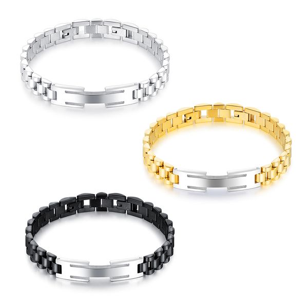 

170 мм / 185 мм мужчины ремешок для часов цепи манжеты браслет ювелирные изделия из нержавеющей стали мода шарм браслеты браслеты высокого к, Black