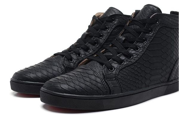 

2017 fashion brand men &women red bottom sneaker leather casual mens shoes high flat shoes men sneakers leisure trainer footwear, Black