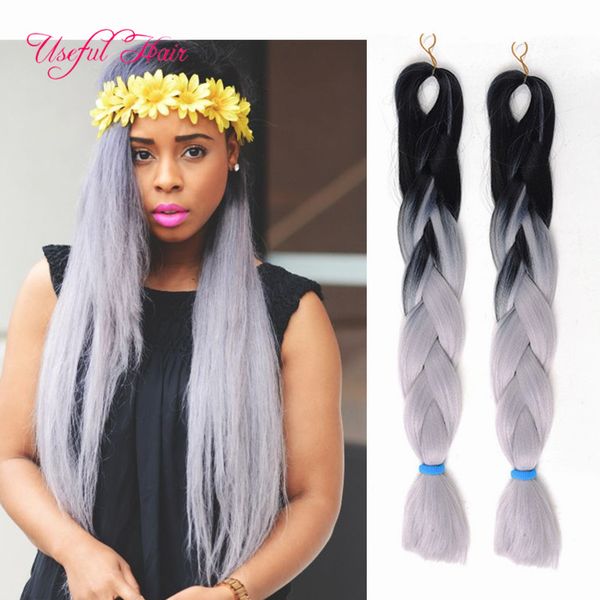 

biger large useful jumbo braids marley tweist premium 24inch synthetic braiding hair ombre color crochet hair extensions crochet braids hair, Black