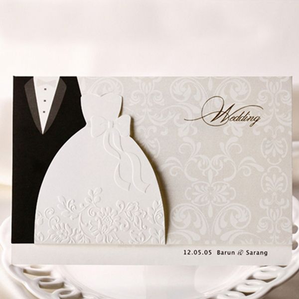 

wholesale- 100pcs western-style groom & bride clothes customizable printable wedding invitations cards