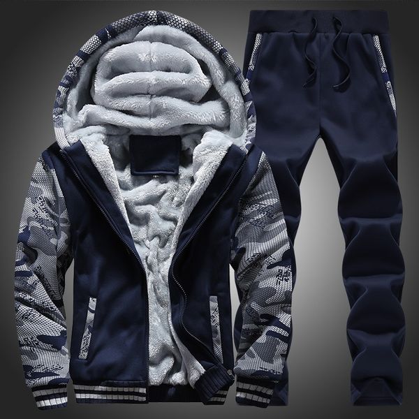 

winter men sweat suits fleece warm mens tracksuit set casual jogger suits sports suit cool jacket pants and sweatshirt set, Gray