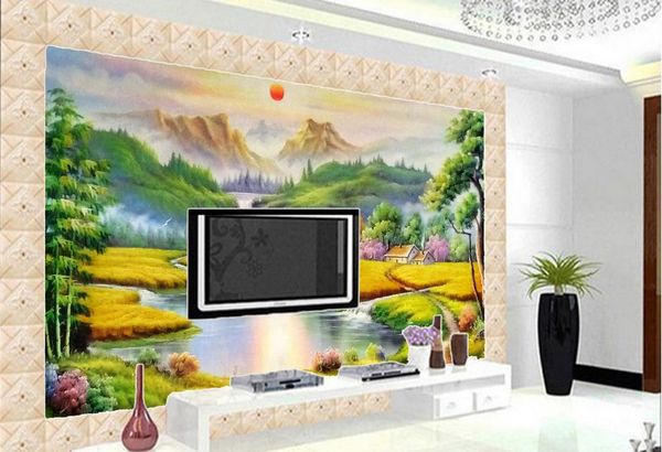 

custom p wallpaper 3d sunburst falls tv backdrop wall papers home decor for kids