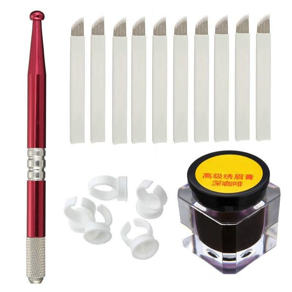 Semi-Permanent Eyebrow Makeup Microblading Manual Tattoo Pens + 18 Pins Needles + Ring Ink Cup + Tattoo-Ink free ship