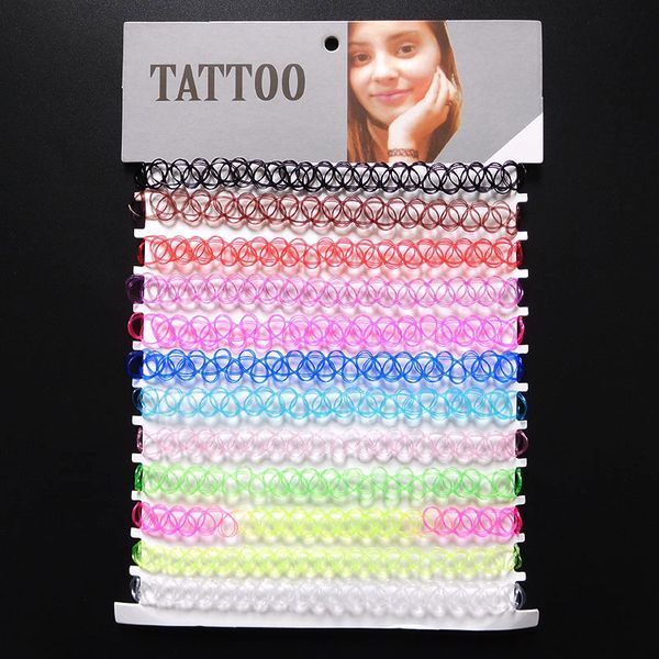 

12 шт. / Лот Женщины Stretch Tattoo Choker Ожерелье Готический Гранж Хна Панк Эластичный Мног