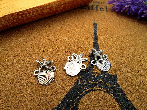 

120pcs-- antique tibetan silver seashell and starfish pendants/charms 14x18mm, Bronze;silver