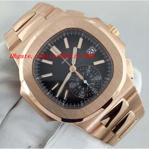 

new 2016 luxury wristwatch new automatic n@utilus 5980/1r black dial 18kt rose gold mint mens watch men's watches, Slivery;brown