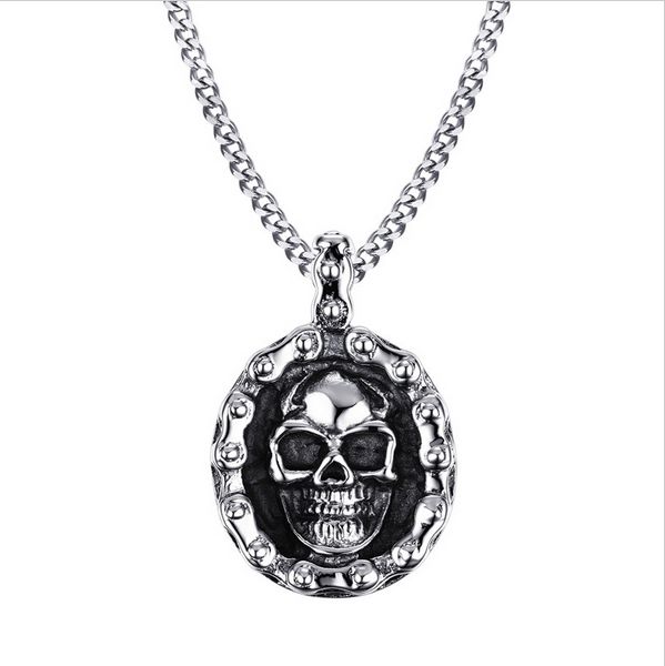 

mens bike necklaces stainless steel vintage skull motorbike chain pendant necklace for men boy punk style jewelry pn-706, Silver