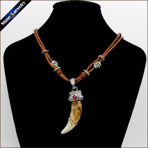 

SorcerKeeper Урожай Женщины Мужчины Тибет ювелирные изделия Амулет Real Brown Wolf зубов клык