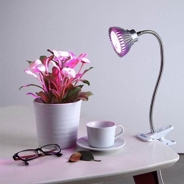 LED-Wachstumslichter, 7 W, Schreibtischlampe, Vollspektrum, mit Federklemme und Schwanenhalsarm für Zimmerpflanzen, Hydrokultur, Gar
