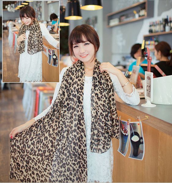 Wholesale-primavera inverno sexy venda quente 150 * 38cm moda longa leopardo impresso xale senhora chiffon mulheres lenço de seda envoltório para mulher