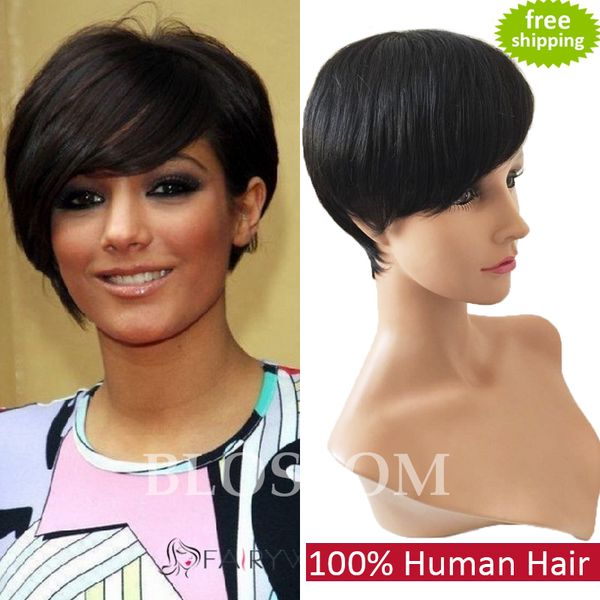 New Human Hair Wig Short Pixie Cut Wig Ladies Black Short Cut Wigs