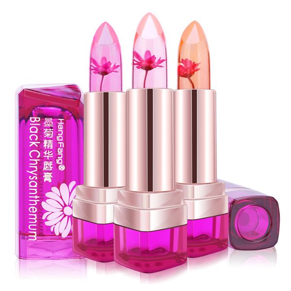 Lippenbalsam Temperaturwechsel Farbe Lippen Wasserdicht Langanhaltend Süß Transparent Jelly Flower Rosa Feuchtigkeitscreme Lippenstift 3 Geschmacksrichtungen 3St