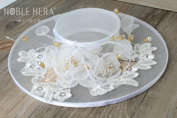 Chapéus de casamento headpieces para o casamento igreja branca chapéus de casamento headpieces flor branca chapéu de linho top cocar de noiva acessórios do partido