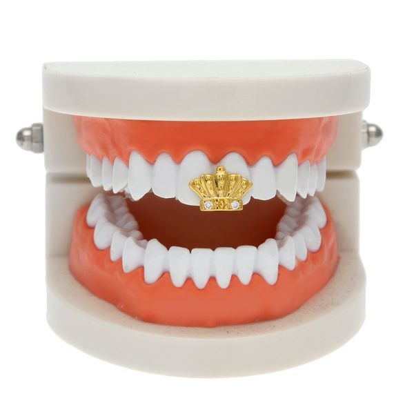 Nuovo argento placcato oro a forma di corona Hip Hop Denti singoli Grillz Cap Griglia superiore inferiore per gioielli per feste di Halloween