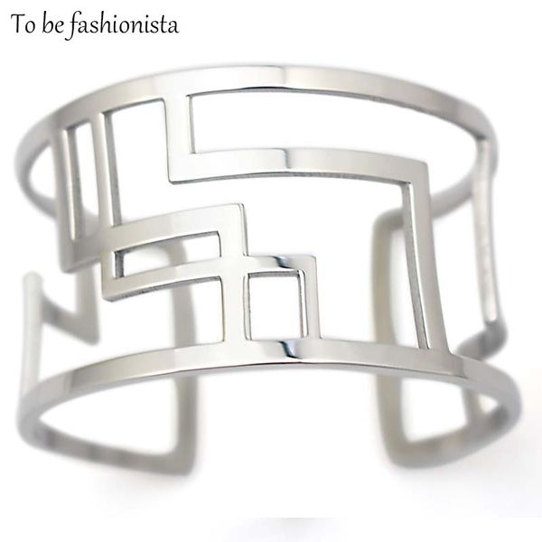 

wholesale- geometric crossfit hollow out pulseiras femininas metal big cuff open wide bracelets bangles for women bijoux statement jewelry, White