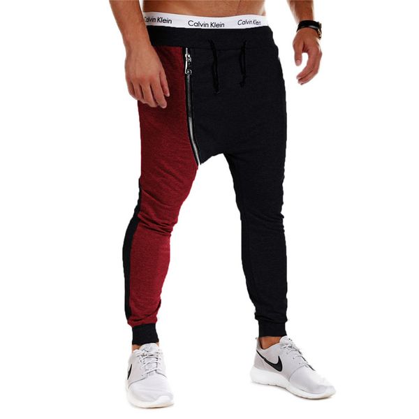

wholesale-hip hop harem pants men baggy drop crotch trousers zipper track pants casual mens sweatpants 19, Black