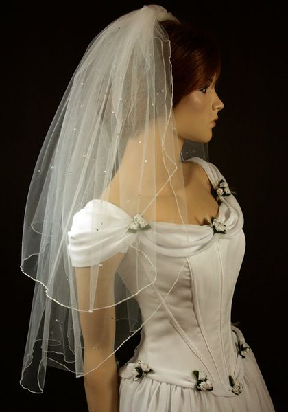 

new arrival two layer white ivory champagne wedding veil line edge rhinestone elbow lehgth, Black