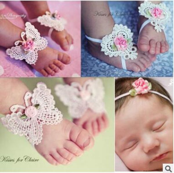 

newborn baby barefoot footwear sets infant flower headbands foot flower hair band set 3 pcs girl kids first walker sl 001