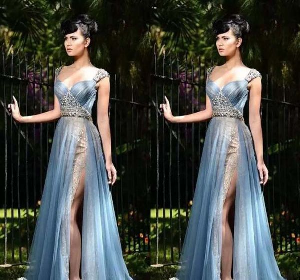 

rami salamoun 2017 mermaid lace side split evening dresses beads sweetheart neck pleats tulle floor length prom party beauty pageant dress, Black;red