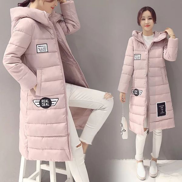 

2017 new long winter women down coats black pink gray clothes parkas coats zipper hooded coats pocketable long coat fs1043