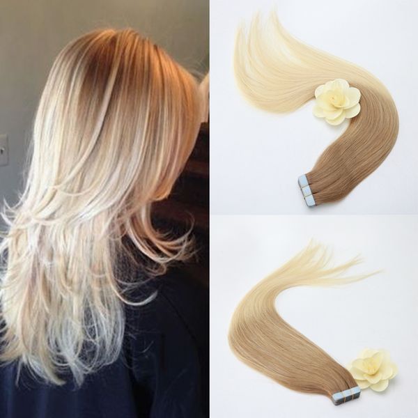 Fashion Blonde Brazilian Human Hair Weave Pu Skin Weft Tangle