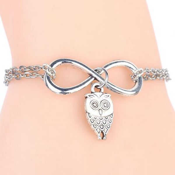 

Hot ! 20Pcs New European and American style Fashion women's Antique silver Alloy Infinity Love Owl Punk Gift Pendant Bracelet Chain Charm