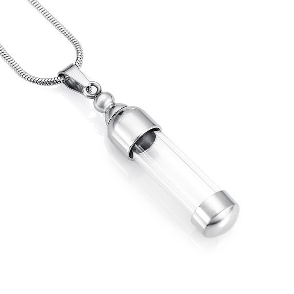 

ijd9887 perfume bottle memorial jewelry as gift and ash holder keepsake pendant necklace cremation jewelry locket with clear glass, Silver