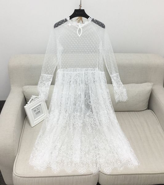 

wholesale- [gutu] 2017 korean version of the new spring long ride within the long sleeve perspective lace dress a00460, White;black