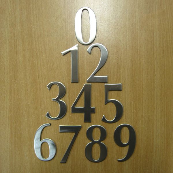 

wholesale- 4pcs/lot 0-9 stainless steel house number 6.2*3.5*1.9cm room digits sticker plate sign door letters big size gate numbers new