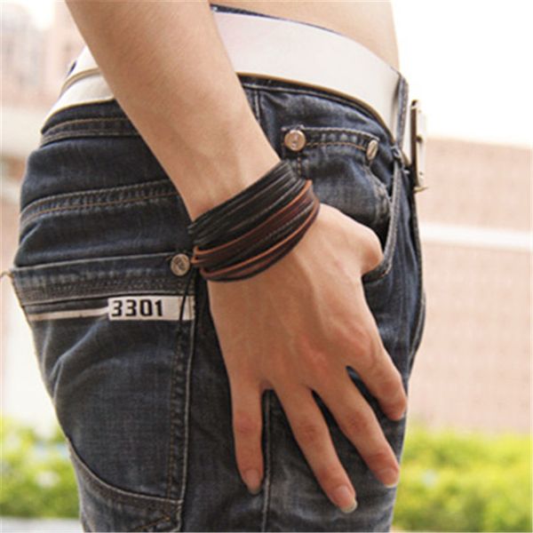 

pu leather bracelets & bangles for men and women lover couple braided rope fashion man jewelry 2017 hip pop fashion jewelry wholesale, Golden;silver