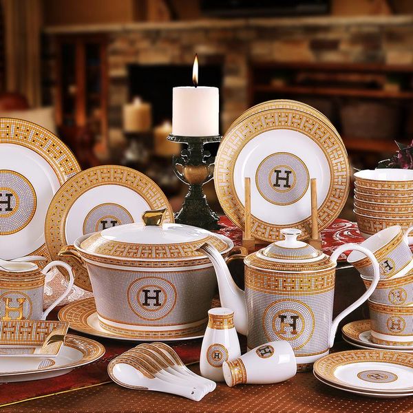 

Фарфоровая посуда набор кости фарфора" H " Марк мозаика дизайн наброски в золоте 58pcs посуда наборы ужин набор кофейные наборы подарки