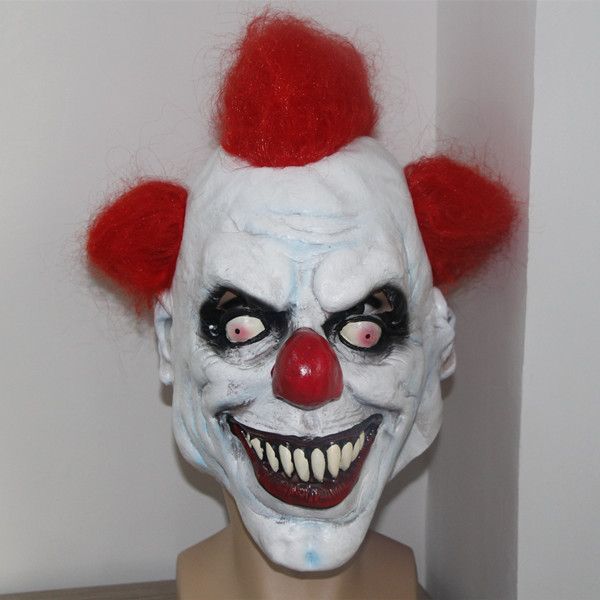 

wholesale- x-merry scary clown mask wide smile red hair evil creepy halloween costume new