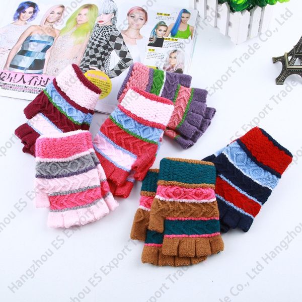 Inverno Adulto Crochet Luvas Coloridas Listra Malha De Fingerless 6 Cores Atacado Mittens