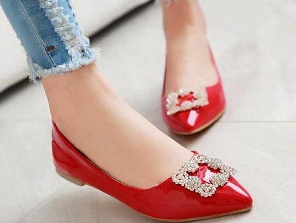 

scoop shoes spring 2016 korean pointed buckle diamond shallow mouth flat tide size shoes 41-43 shoes 396, Black