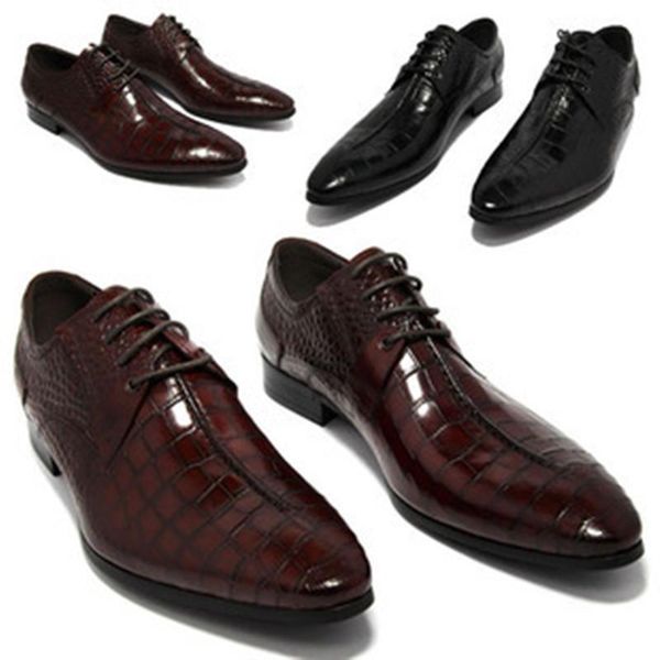 

2017 new men leather shoes luxury designer pointed toe mens dress shoes leather brand wingtip formal wedding social male leather shoes size, Black
