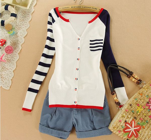 

wholesale-2016 new spring korean college style women cardigan sweater crochet knit pocket v-neck sweater for women, White;black
