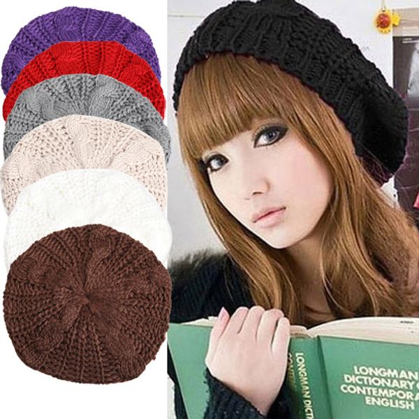 

wholesale-2016 new fashion winter twisted girl beret knitted hat keep warm cap for women girls 7 colors, Blue;gray