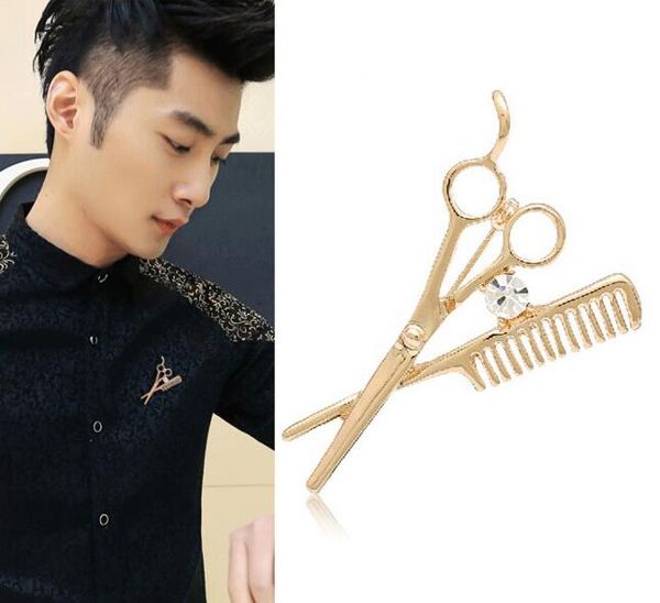 

wholesale- ba038 scissors trend fashion accessories barber brooch brooch menswear clothing and accessories, Gray