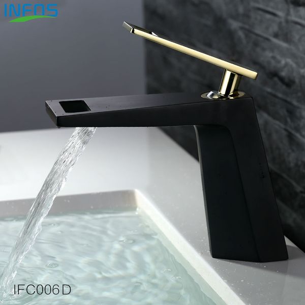 

wholesale- infos waterfall wash basin mixer pure copper tap single hole bathroom sink faucets deck mounted torneira banheiro ifc006
