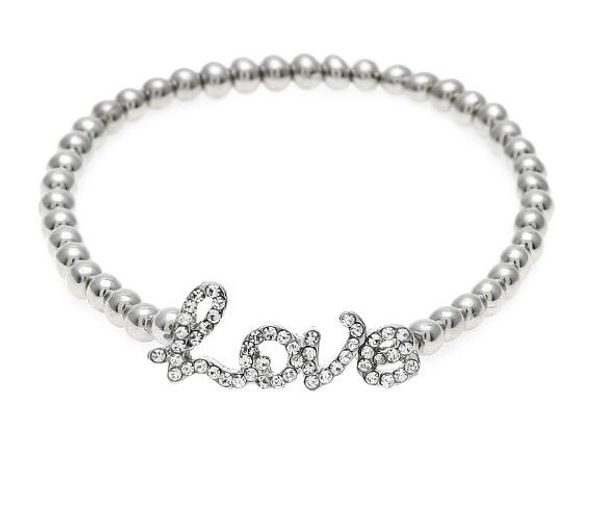 

10pcs love women's gold color silver color fashion bracelet chain iced out bling beads love hip hop link bracelet popular jewelry, Black