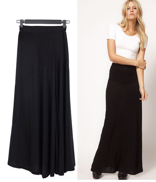 

New Female Skirts Women Solid Black Splice High Waist Maxi Skirt Full Length Long Skirt Stretchy Saias Femininas Faldas
