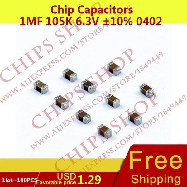 

wholesale- 1lot=100pcs chip capacitors 1uf 105k 6.3v 10% 0402 1000nf 1000000pf package0402 (1005 metric) smd