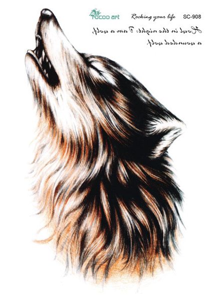 

wholesale- sc2908 large 3d sketch horrible brown howl wolf head designs cool chest body art temporary tattoo stickers fake big tatoos