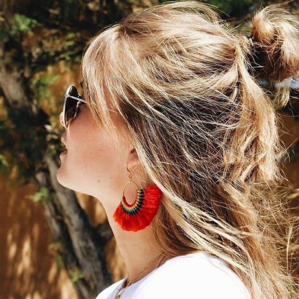 

designer tassel earrings bohemia wind retro silk knitting earrings, personality trend fan-shaped fringe long stud earrings, Silver