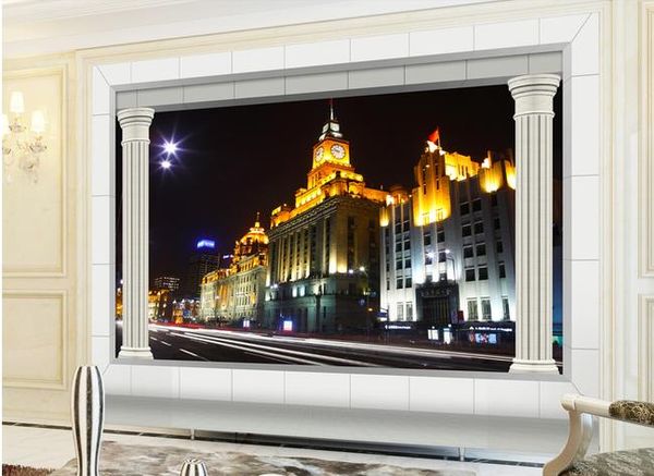

3d backdrop 3d roman column night landscape background mural 3d wallpaper