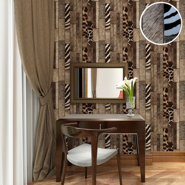 

wholesale-retro faux animal skin pattern wallpaper roll fur leather vintage wall paper for restaurant bar wall background wallcovering