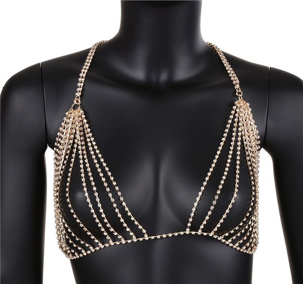 

fashion brand caw crystal bra slave harness body chain women rhinestone choker necklace bikini beach body jewelry 2017, Silver