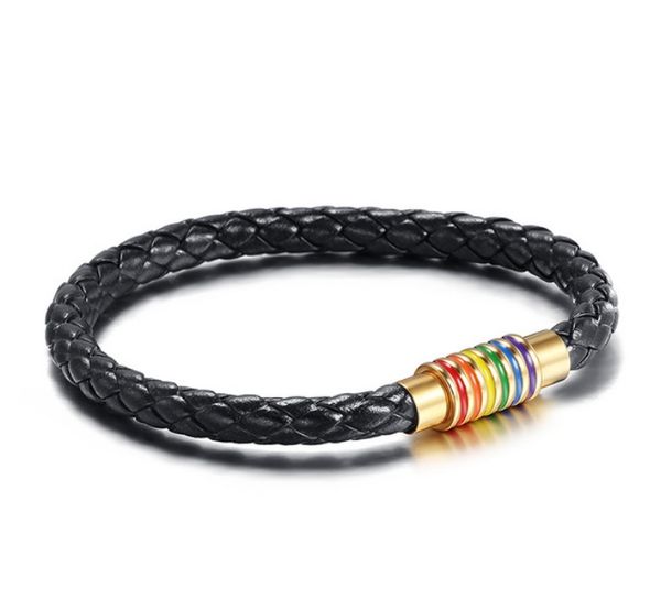 Moda New Preto Pulseira De Couro Genuíno Pulseira LGBT Rainbow Dublin Orgulho Partido Jóias